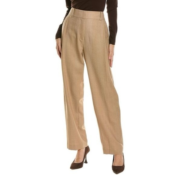 Rebecca Taylor Wool Blend Herringbone Pleated Trouser Pants Tan Size 6 - Picture 1 of 7
